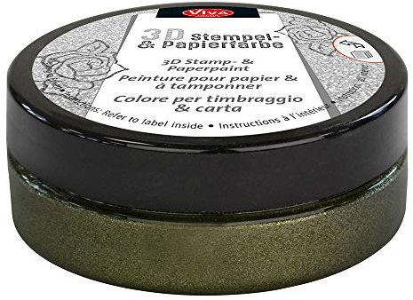 Viva Decor®️ 3D Stempel- & Papier-Farbe (Moosgrün-Metallic, 50ml) Stempelfarbe für Papier, Karton, Stempelkissen - Bastelfarbe für Hochzeit, Scrapbook, Kinder UVM.