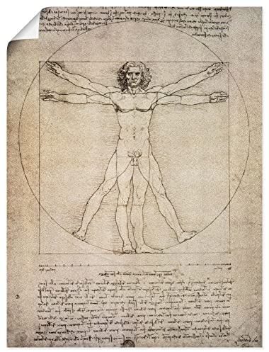 ARTLAND Wanddeko Poster & Kunstdrucke Wandposter 45x60 cm Menschen Mann Skizze Zeichnung Proportionszeichnung nach Vitruv 1490 Renaissance Leonardo da Vinci T6SM