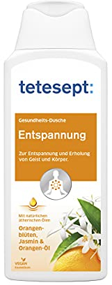 tetesept Entspannung Duschgel | Zur Entspannung und Erholung von Körper und Geist | Mit natürlichen Wirkstoffen: Orangenöl, Orangenblüten- & Jasmin-Extrakt| Intensiver Duft | 5 x 250ml
