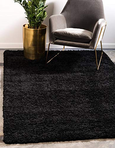 Unique Loom Solo Solid Shag Kollektion Moderner Plüsch-Hochflor Teppich, Jet Schwarz, 152 x 244 cm