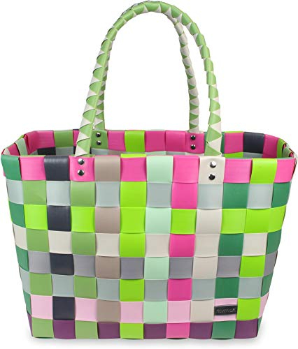 normani Einkaufskorb Shopper geflochten aus Kunststoff - robuster Strandkorb aus wasserabweisendem Material Farbe Classic/Blossom