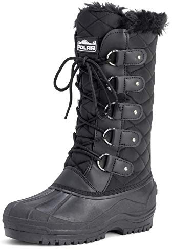 Polar Donna Tall Trapuntato Foderato Di Pelliccia La Neve Tattico Montagna Impermeabile Ginocchio A Passeggio Stivali - Nero - UK8/EU41 - YC0356