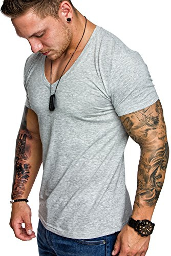 Amaci&Sons Oversize Herren Slim-Fit V-Neck Basic T-Shirt V-Ausschnitt 1-0006