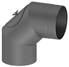 Ofenrohr-Winkel: drehbar 0-90° (mit Tür) für Kaminrohe/Raurohre / Ofenrohre mit Ø 180mm in grau