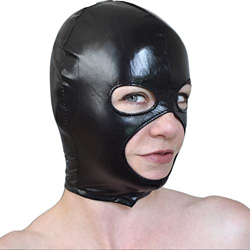 Honeylust - Stretchig glänzende Maske mit Augen-Mund-Öffnung - BDSM Fetisch Bondage Haube mit Reißverschluss - Augenmaske für Halloween