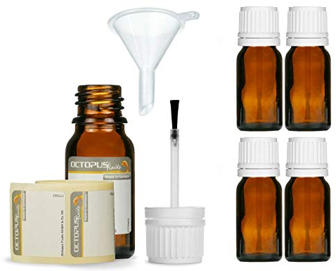 5 flacons à pinceau de 10 ml avec pinceau monté, flacon en verre brun avec bouchon pinceau, flacon à vernis à ongles, par ex. pour vernis, peintures, colles, huiles