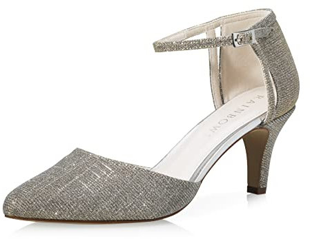 Rainbow Club Brautschuhe Sarina - Damen, Pumps, Satin, Ivory/Gold Metallic, Riemchen, Bequem Gepolstert, Gr. 40,5 (UK 7,5)