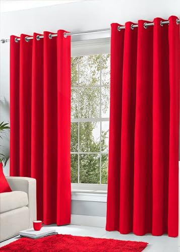 Hachette Thermal Blackout Curtains Eyelet Ring Top Including Pair of Tiebacks (Red, 90 X 90)
