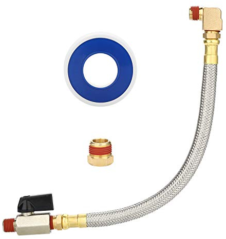 HK DOFNP-ONOAE-050 10 Inch Flexible Stainless Steel Braided Tube Air Compressor Tank Drain Hose 1/4 inch NPT Brass Ball Valve Assembly