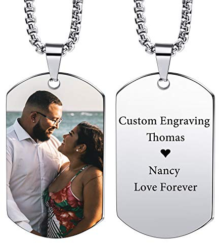 VIBOOS Custom Dog Tag Anhänger Halskette Gravur Datum/Text/Bilder Edelstahl personalisierte Halskette für Männer Frauen Jungen Mädchen Bundle mit Verstellbarer Kette, Schlüsselbund, Schalldämpfer.