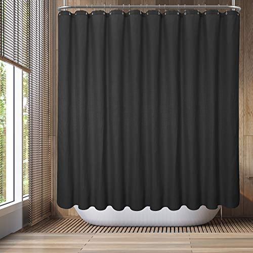 Barossa Design Tenda da doccia a nido d'ape, 450 x 180 cm, tessuto pesante per non soffiare, lavabile, idrorepellente, con 36 ganci antiruggine, colore nero, 450 x 180 cm
