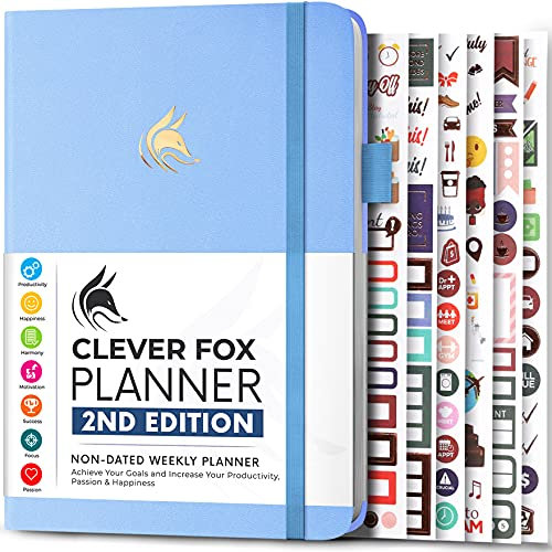 Clever Fox Planner 2. Auflage - Farbenfroher Planer für Wöchentliche und Monatliche Ziele, Zeitmanagement und Produktivität, Dankbarkeits-Tagebuch, Undatiert, A5, Reicht für 1 Jahr - Immergrün