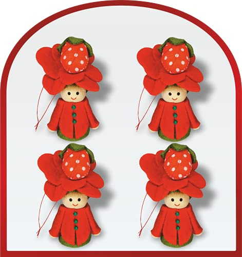 AV Andrea Verlag 4 x Filzfiguren aus Holz Erdbeerkinder Wichtel | Püppchen aus Filz und Strick Deko zum Basteln | Dekoanhänger Baumanhänger Anhänger | Strickfiguren