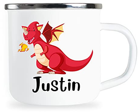 Mug pour enfants personnalisé avec nom et motif amusant dragon mug en émail cadeaux individuels enfant anniversaire