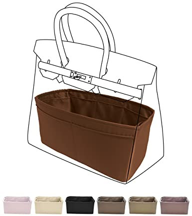 DGAZ Seide Handtaschen Organizer, Taschenorganizer Tasche in Tasche Organizer Innentaschen für Birkin 20/25/30/35/40/45/50 Taschen (Gold, BK30)