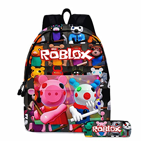 Roblox PIGGY Kinderrucksack Kinder Schultasche und Federmäppchen 2 Stück für Youtuber PS4 Gaming Jungen Mädchen (Stil 1)