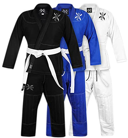 FightX Jiu Jitsu Gi für Kinder, leichter Bjj Gi brasilianischer Jiu Jitsu für Jungen und Mädchen, Karate-Uniform, Gi mit kostenlosem Gürtel, Weiss/opulenter Garten, 1