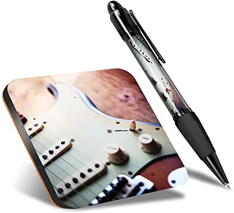 DV DESIGN 1 x Eco Square Coaster & 1 Pen Set - Electric Guitar Musician Music Drink Cup Mug Glass Table Protection Mat #8326