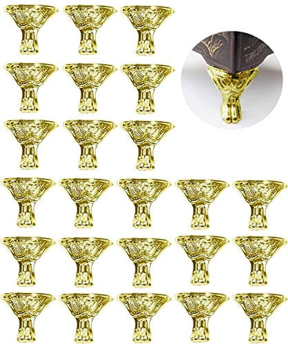 Olldag 24 PCS Antikes Messing Kastenbeine Füße für Holzkiste Schmuck Truhe Aufbewahrungsecke, Schutz Zinklegierung zum Prägen Holz Gehäuse Dekor Gehäuse, Schränke (Gold)
