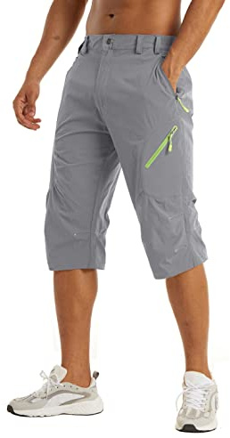 KEFITEVD Short de Marche Trois Quarts à Séchage Rapide pour Hommes Short Cargo 3/4 Respirant avec 4 Poches,Gris Clair, 38