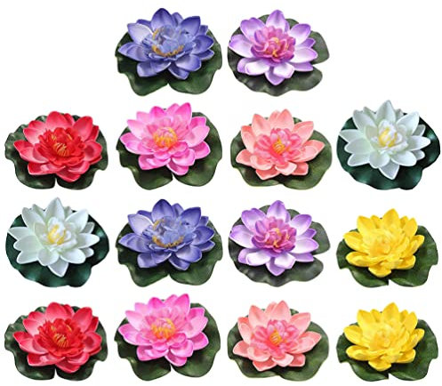 ULTECHNOVO 14st Lotus Dekoration Realistische Seerose Liliendekor Gefälschte Teichpflanzen Seerosen Teiche Schaum Schwimmt Realistische Wasserblätter Lotus Blatt Plastik Schwimmende Blumen