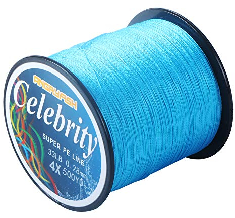 ANGRYFISH 4 Stränge, super starke, geflochtene Angelschnur, weniger teuer, keine Dehnung, kleiner Durchmesser, geeignet für Anfänger 500YD-Blau, 10LB