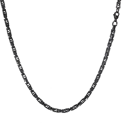 AFSTALR Herren Königskette Schwarz Schmuck für Herren ，Edelstahl Breit Herrenkette Männer 4mm Byzantinische Kette Halskette für Herren Länge 60cm