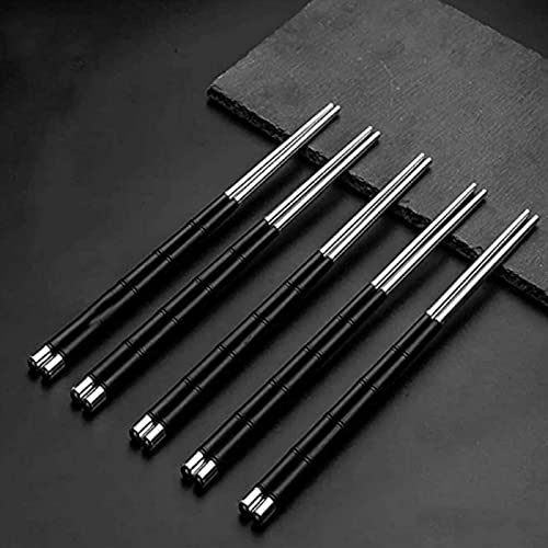 Bacchette, Bacchette Cinesi Lavabili Fughe riutilizzabili, Bacchette di Metallo, Bacchette d'Argento 999, Set di Bacchette in Legno Ebano, Riutilizzabile, lavastoviglie (Size : 5)
