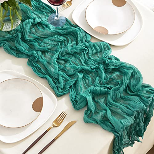 Blaugrünes Käsetuch Tischläufer, 3 m breit, Gaze-Tischläufer, Boho-Tischläufer für Brautparty, Hochzeit, Geburtstag, Party, Tischdekoration