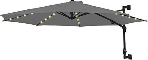 Tidyard Parasol mural, pôle en métal, 3 m, avec lumières LED, pour soleil, parasol mural, parasol de jardin, patio, parasol de terrasse, parasol de balcon, extérieur