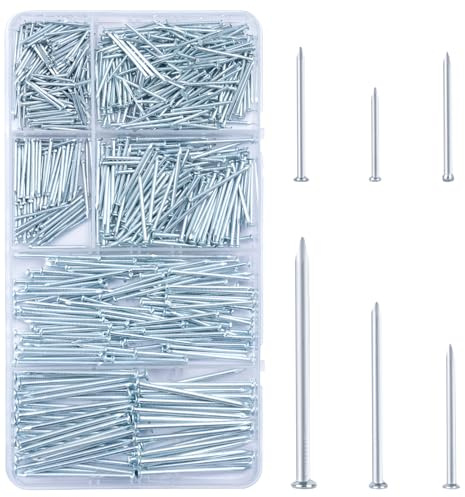 KURUI 700pcs Hardware Nails for Hanging Pictures, Up to 2-Long Finish Nails Assortment Kit for Wall Art Decor, 640 Frame Nails and 60 Small Finishing Nails for Drywall Wood - Silver Picture Hangers