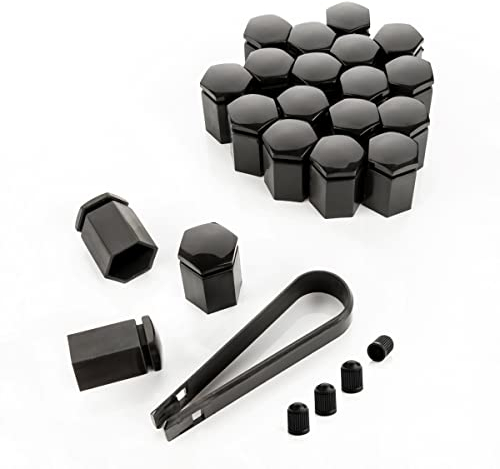 LST 20x Sechskant Radschraubenkappen Abdeckkappen lang 17 mm schwarz glänzend