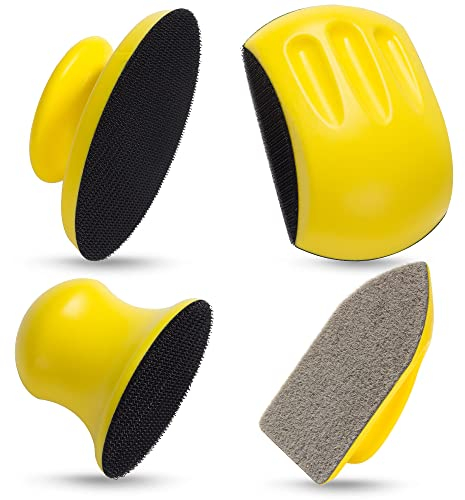 3PCS Hook and Loop Hand Sanding Block Plus 1 Cleaning Brush 5 Inch Round and Mouse Sanding Blocks Hand Sanders for Wood Sanding Blocks Auto Body Hand Sander Block Work with 5 inch Sander Discs
