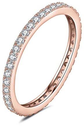 JewelryPalace 0.6ct Demi Eternel Empilable Bague Taille Rond 6 Cubic Zirconia Pierre Argent 925 Femme, Plaqué Or Jaune Or Rose Bague fin Anneau Fiançailles Mariage Promise Alliance, Bijoux Mariee