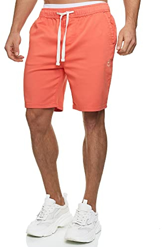 Indicode Herren Kendari Chino Shorts aus 80% Baumwolle | Herrenshorts Chinoshorts Bermuda Living Coral, L