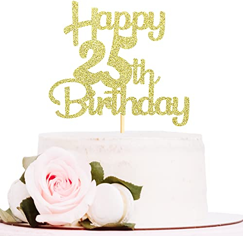 Sotpot Gold Glitter 25 Cake Topper 25th Birthday Cake Decorations for Birthday Party Anniversary Party Supplies
