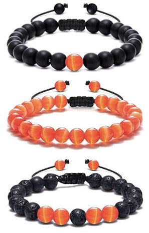 Musihy Perlenarmband Orange, Herren Armbänder Perlen Elegantes Geflochtenes Perlenarmband Umfang 19CM