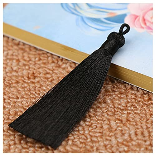 SHTGOI 10 Stück 8 cm Quasten Handgemachte Troddel Anhänger Fransen mit Ice Silky Kordel Schlaufen Floss Lesezeichen Quasten Tassel für Schmuck Souvenir DIY Kleidung Handwerk Zubehör Schwarz