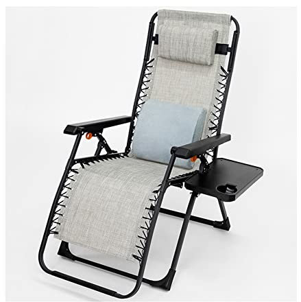 ZFF Folding Reclining Garden Patio Chair Sun Lounger Recliner Zero Gravity With Cup Holder And Tray Outdoor Chair Portable For Office Beach Camping Pool Lawn Steel Frame (Color : B)