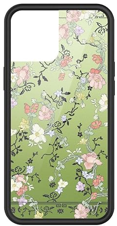 Wildflower Gallery Girlie Green Hülle, kompatibel mit Apple iPhone 12 Pro Max, Grün, Rosa, Ranken, Blumen, niedlich, schützender schwarzer Stoßfänger, 1,2 m Falltest-zertifiziert, kleines Unternehmen