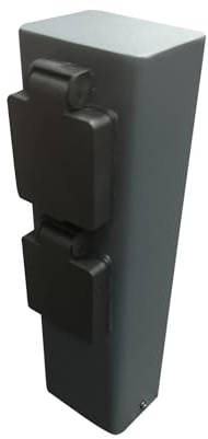 Garten Steckdosensäule,IP44, 2-Fach, schwarz, eckig,2 Steckplätze, max. 3680 W Gartensteckdose,Outdoor Steckdosenverteiler Aussen Steckdosenturm