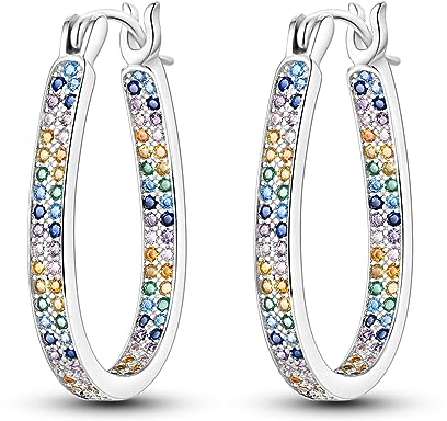NARMO 925 Sterling Silber Ohrringe für Frauen Creolen Bunt Ohrringe
