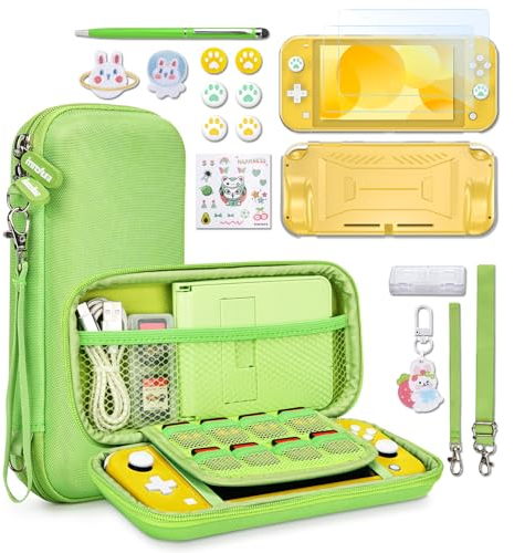 Switch Lite Hülle - innoAura 17 in 1 Switch Lite Zubehör mit Switch Lite Tasche, Switch Spiele Aufbewahrung, Switch Schutzfolie für Switch Lite, Switch Ständer, Switch Joystick Kappen(Avocado Green)