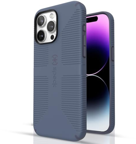 Speck Schutzhülle für iPhone 15 Pro Max – gebaut für MagSafe, Fallschutz, Kratzfest, weich, 17,5 cm (6,7 Zoll), CandyShell Grip Mystery Blue/Faded Denim