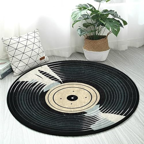 DNOVING Vinyl-Teppich für Schallplatten, Musik, weich, rund, rutschfest, waschbar, perfekt für Wohnzimmer, Schlafzimmer, Küche, Bad, langlebig und kein Ausfallen, 91 cm