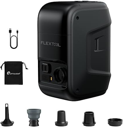 FLEXTAILGEAR MAX Boat Pump, Elektrische Schlauchbootpumpe, Akku-Luftpumpe, 12 kPA Druck Für Aufblasen und Ausblasen, LED-Bildschirm, Schlauchboote, Schwimmringe, Wassersport
