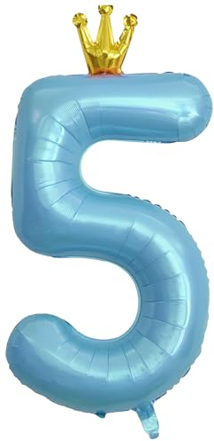 ASTARON Luftballon 5, Zahl 5 Ballon 40 Zoll Zahlenballon für Geburtstag Party Dekorationen, Blau 5. Geburtstag Ballons mit Krone für Jungen Geburtstag Dekorationen Jahrestag Dekorationen