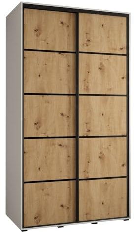 MEBLE KRYSPOL Davos 4 130 Schrank mit Zwei Schiebetüren für Schlafzimmer - Moderner Kleiderschrank mit Kleiderstange und Regalen - 235,2x130x60 cm - Weiß Artisan Schwarz