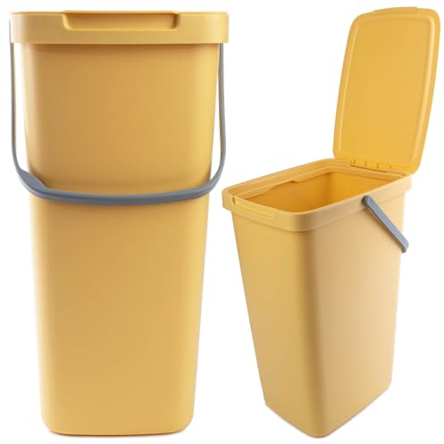 KADAX Poubelle 20 l avec Couvercle et poignée, en Plastique, pour Le tri sélectif, rectangulaire avec Couvercle à charnière (Jaune)