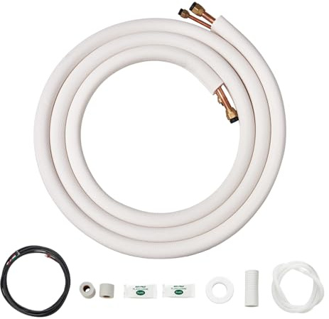 VEVOR 16FT Mini Split Line Set, 3/8 & 5/8 O.D Copper Pipes Tubing and Triple-Layer Insulation, for Air Conditioning or Heating Pump Equipment & HVAC with Rich Accessories (18ft Connection Cable)